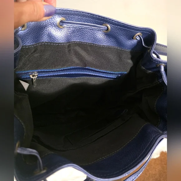 Periwinkle Convertible Leather Backpack with matching tri fold wallet - Picture 10 of 12